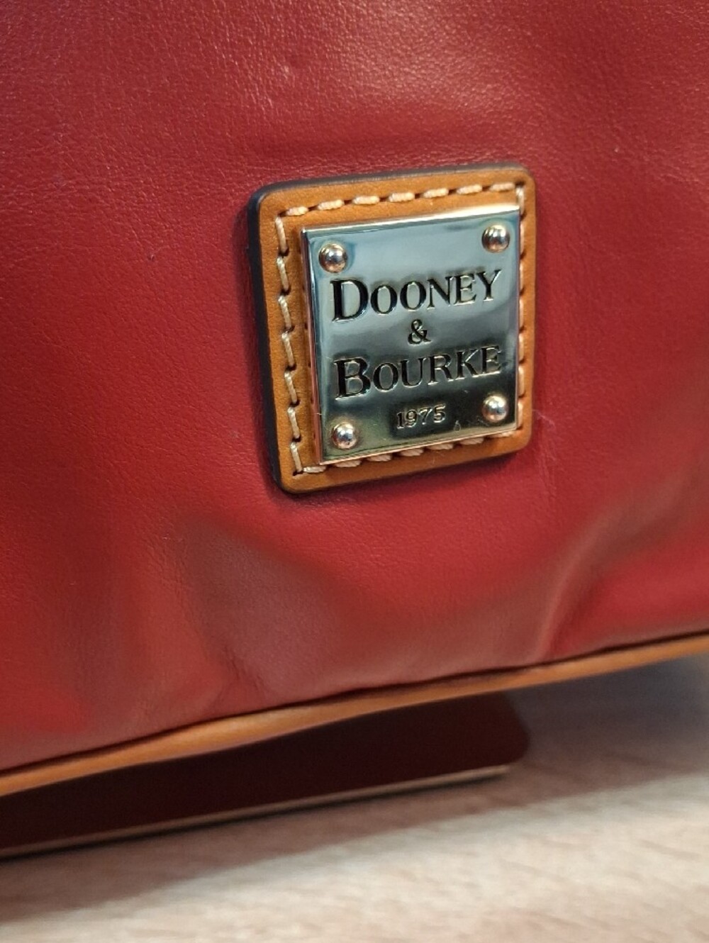 Dooney & Bourke Charli Red Leather Satchel with Brown Trim and Handles - Picture 2 of 14